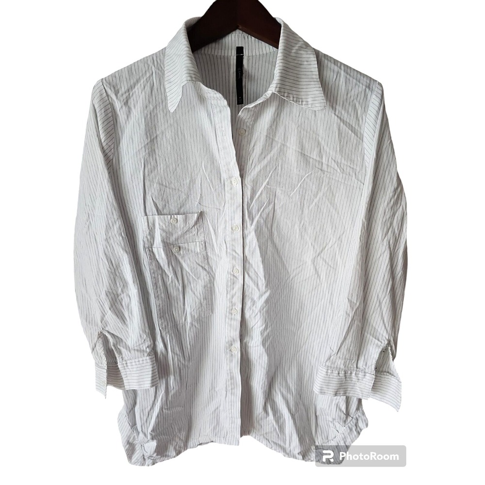 IC BY CONNIE K Women's White Asymmetric Hem Collar Button Tunic Shirt Size‎ M